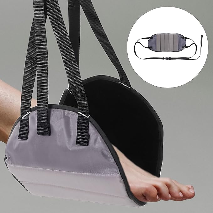 Airplane Foot Hammock Hanging Footrest Sling with Plush Deep Gray Cover Portable Travel Footrest for Office and Flight Comfort