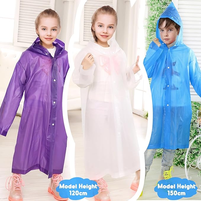 ANYOO Kids Rain Poncho with Hood Lightweight Emergency Raincoat Reusable Boys and Girls Rain Jacket for Disney Travel Outdoor