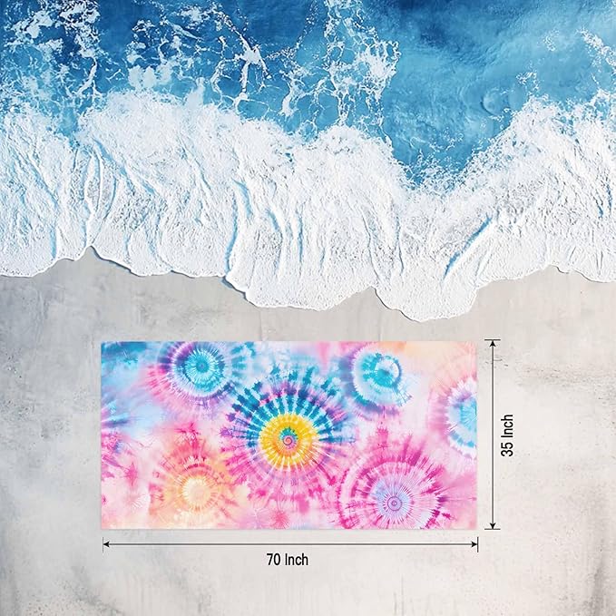 Abstract Tie-Dye Art Beach Towel 35" x 71" Pink Teal Gradient Watercolor Quick Dry Sand Free Pool Towels Soft & Absorbent Compact Towels Beach Accessories for Travel Bathroom Swimming Pool