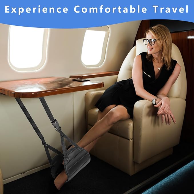Airplane Foot Hammock for Plane Travel, Portable Foot Sling for Airplane Travel, Adjustable Plane Leg Hammock for Long Trip, Relax Your Feet, Travels Essentials 2 Pack, Black & Blue