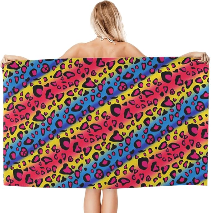 Cute Leopard Beach Towel for Women/Adults, Personalized Microfiber Beach Towels Bulk, Quick Dry Beach Towel for Pool, Lightweight Bath Towels Oversized Clearance 30"x 60"