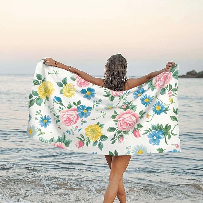 Blue And Yellow Floral Sand Free Beach Towel – 27.5"X55" Quick Dry Microfiber Beach Towels For Travel, Swimming, Pool, And Camping, Absorbent And Compact Beach Essential For Women, And Men