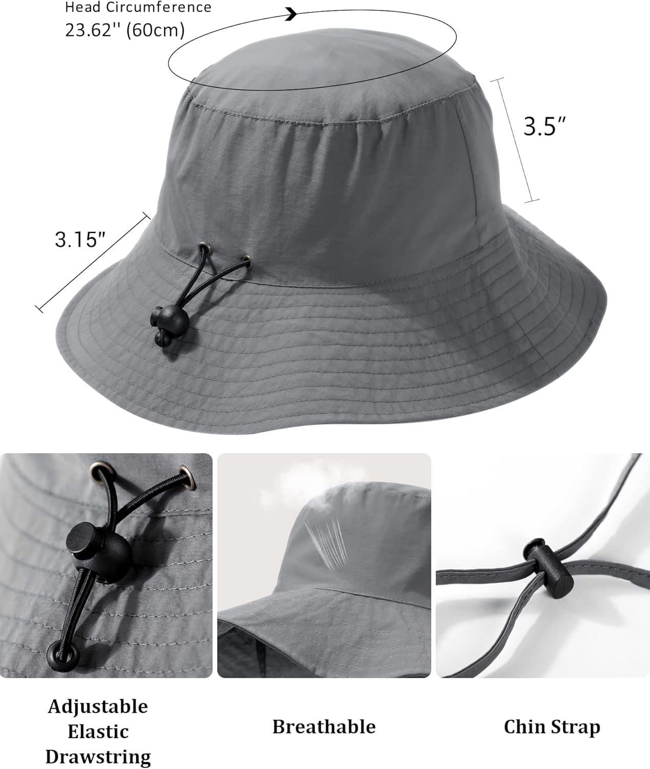 Water-Resistant Sun UPF 50+ Bucket Hat Protection Packable Brimmed Boonie for Women Men Summer Lightweight Hiking Outdoor Cap