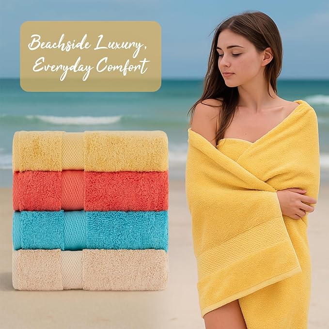BolBom Towels 4 Pack Medium Bath Towel Set, 27“X54” Inches, 500 GSM 100% Ring Spun Cotton, Lightweight and Highly Absorbent Quick Drying Premium Towels for Hotel, Spa,Bath and Bathroom