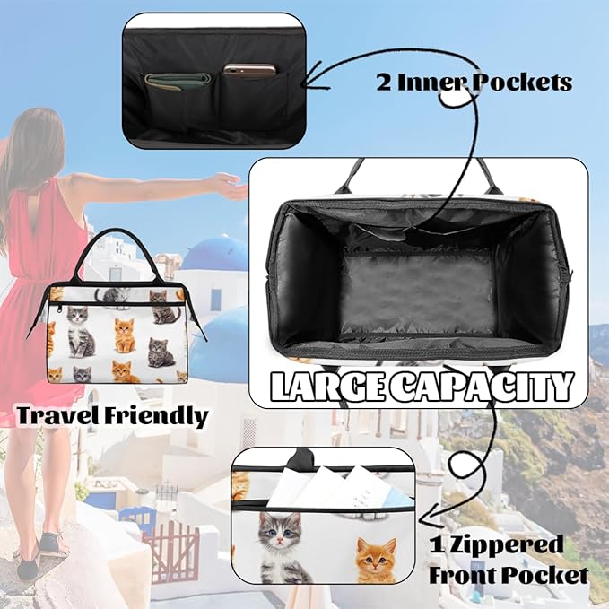 Funny Animal Cat Overnight Weekender Bag for Women Men Travel Duffel Bags Waterproof Luggage Carry on Sports Yoga Gym Bag