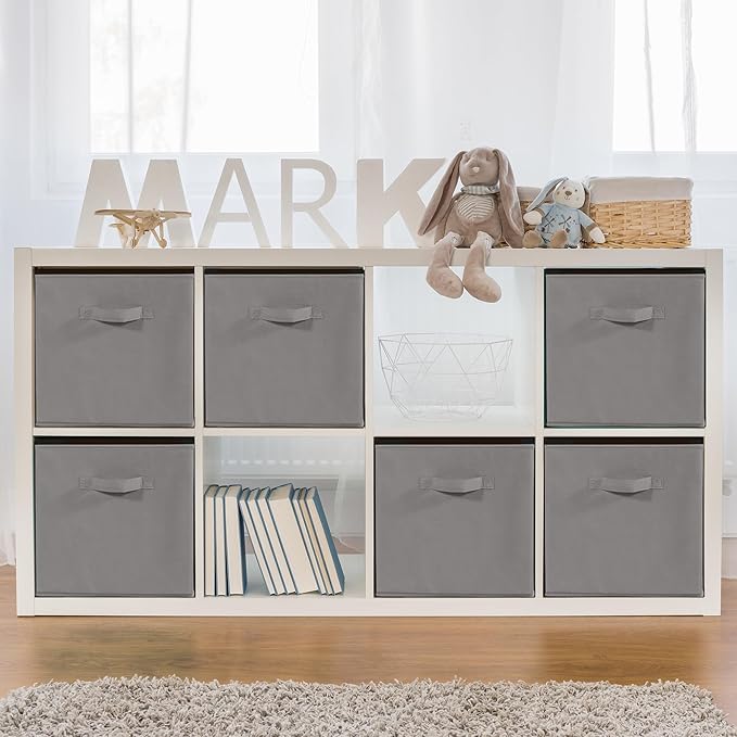 11 Inch Fabric Storage Cubes, Sturdy Foldable Storage Bins, Heavy Duty Cube Organizer for Clothes, Blankets, Shelves, Closets, Bedroom, Living Room, Gray, 9 Pack