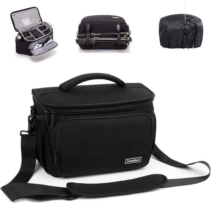 Cwatcun Camera Crossbody Shoulder Messenger Case, DSLR/SLR/Mirrorless Travel Photography Sling Bag with Tripod Holder and Rain Cover for Canon, Nikon, Sony, Fuji Cameras, Lens and Accessories