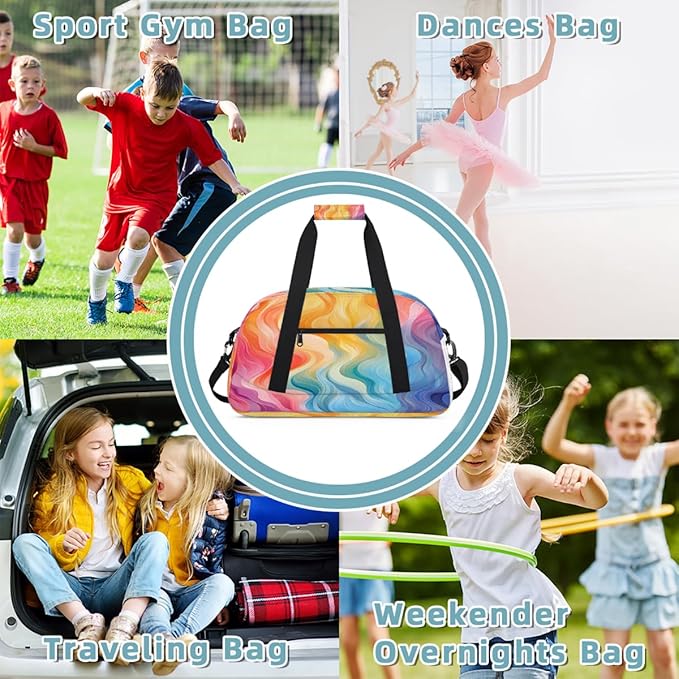 Sports Duffel Bags, Rainbow Colored Stripes Water-Resistant Gym Duffle Bag for Men Women, Lightweight Weekender Overnight Bag for Fitness, Workout, Travel