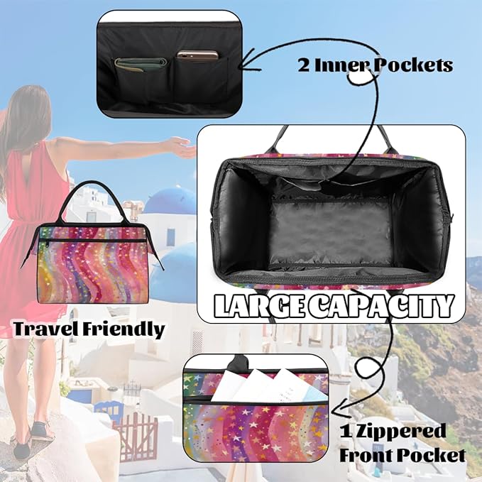 Abstract Striped Stars Overnight Weekender Bag for Women Men Travel Duffel Bags Waterproof Luggage Carry on Sports Yoga Gym Bag