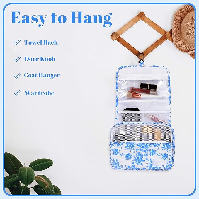 Pengxiaomei Toiletry Bag for Women, Waterproof Hanging Cosmetic Bag Portable Makeup Pouch Multifunction Handle Travel Toiletry Bag for Easter Gifts(Blue)