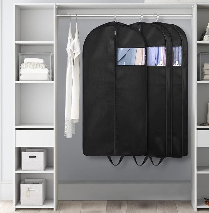 KIMBORA 43" Suit Bags for Closet Storage and Travel, Gusseted Hanging Garment Bags for Men Suit Cover With Handles for Clothes, Coats, Jackets, Shirts(3 Packs)