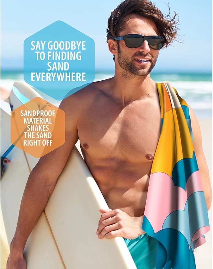 VENTURE 4TH Microfiber Beach Towel: Quick-Dry, Compact, Sand-Free, Absorbent, Sandproof and Lightweight - Perfect for Camping, Beach, and Roadtrips (Sky's The Limit Design | 35x78 inches)