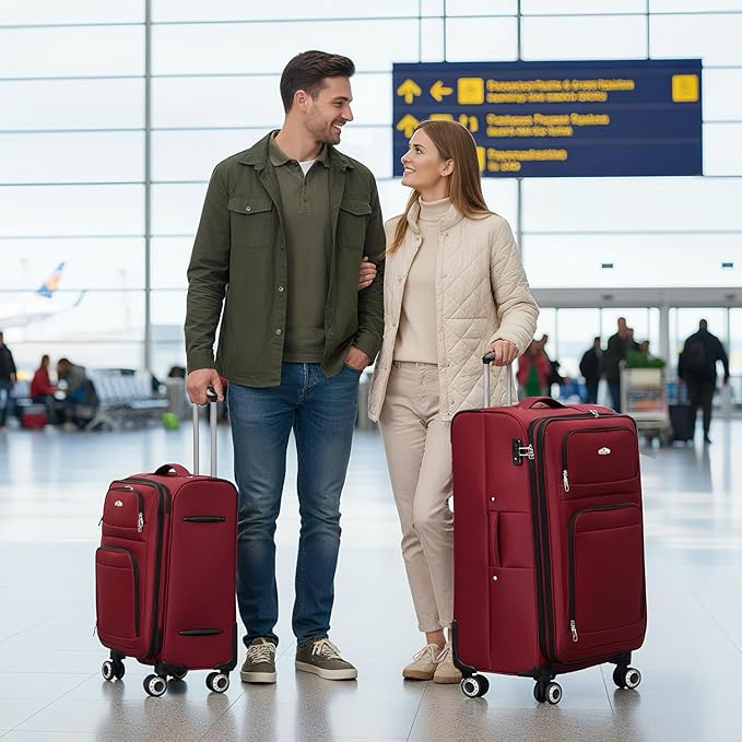 Softside Luggage Sets 2 Piece,Expandable15% Lightweight Durable Suitcase Sets Double Spinner Wheels & w/Combination LOCK(Red,20in/30in)