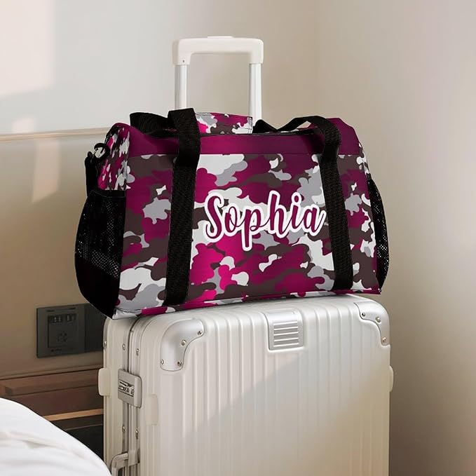 Pink Red Fuchsia Camouflage Camo Travel Bag, Customized Duffel Bags, Overnight Bag, Personalized Gift, Workouts Gym Casual Bag, Perform Backpacks