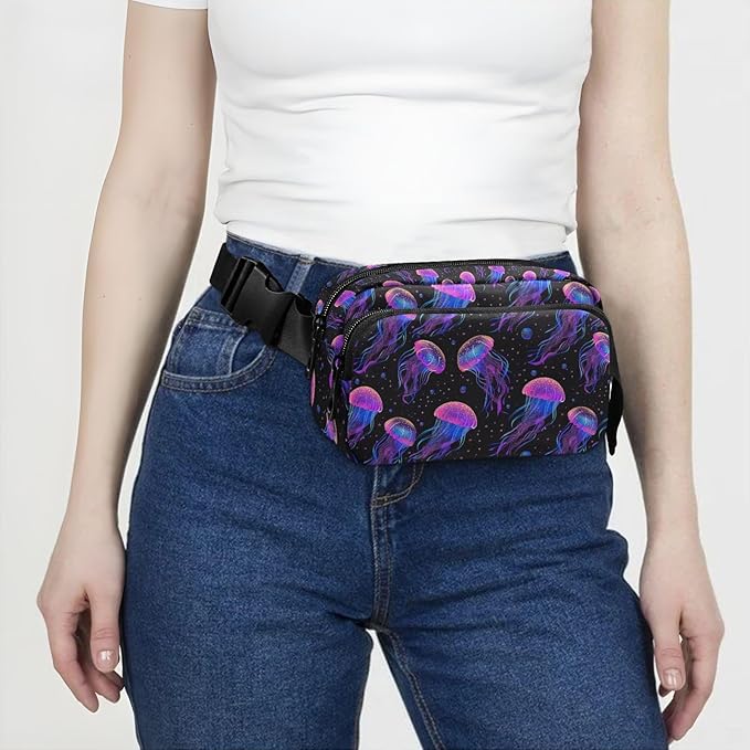 Jellyfish Fanny Pack for Women Men Water Resistant Fashion Waist Packs with Adjustable Strap Belt Bag for Travel Workout Jogging Hiking 21219151