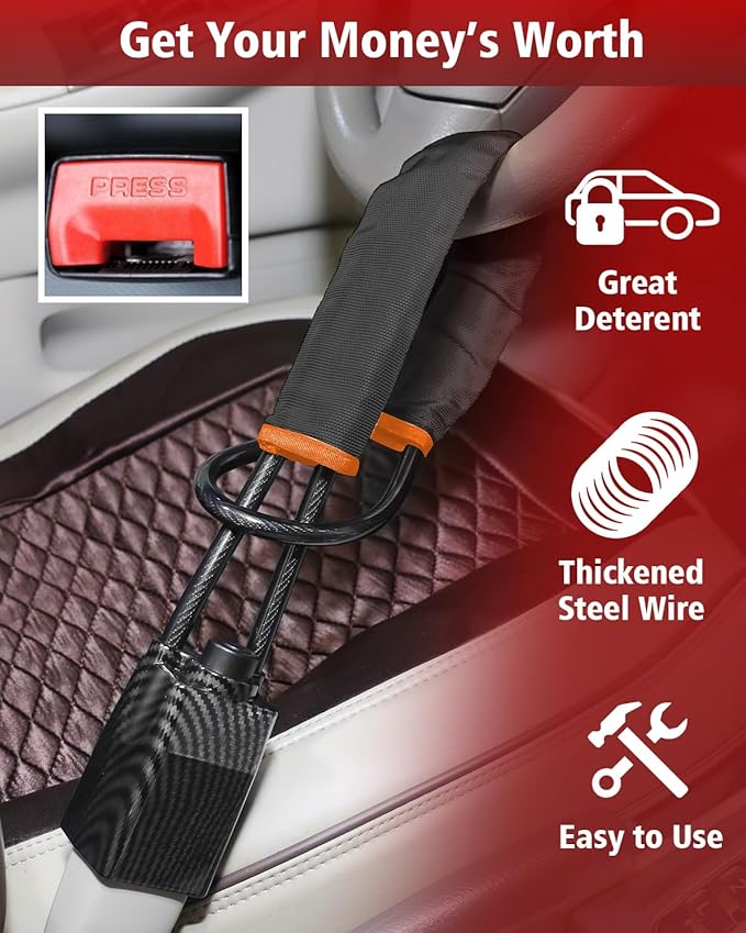 2026 Upgraded Steering Wheel Lock, Seatbelt Lock, Universal Anti-Theft Device, Car Lock, Anti-Theft Device with 3 Keys (Black)
