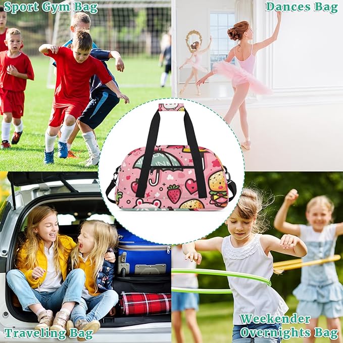 Strawberry Love Burger Kids-Duffel-Bags Gymnastics Dance Bag Carry-On Overnight Travel Gym Lightweight Dance Sports Bags For Girls Boys Kids,
