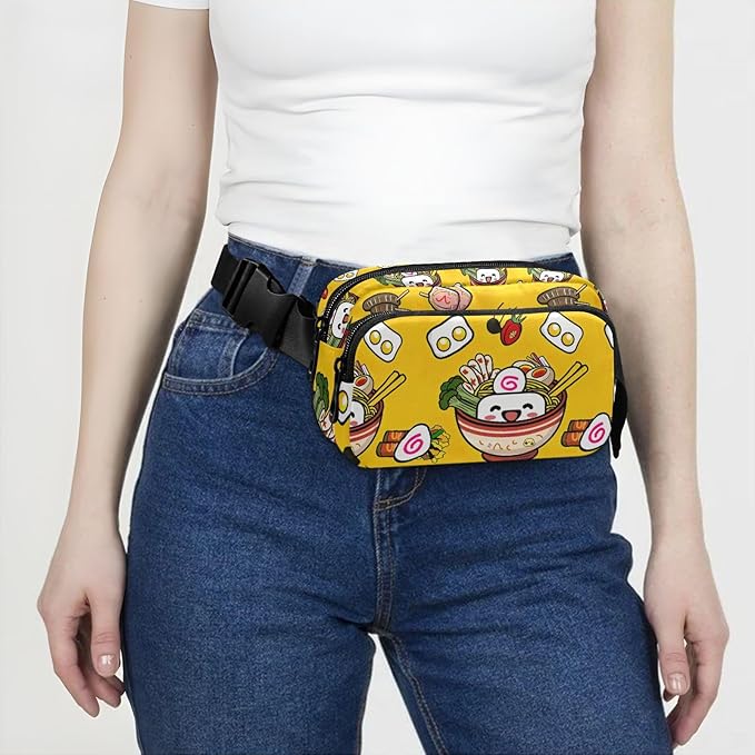 Kawaii Noddle Fanny Pack for Women Men Water Resistant Fashion Waist Packs with Adjustable Strap Belt Bag for Travel Workout Jogging Hiking 21219006