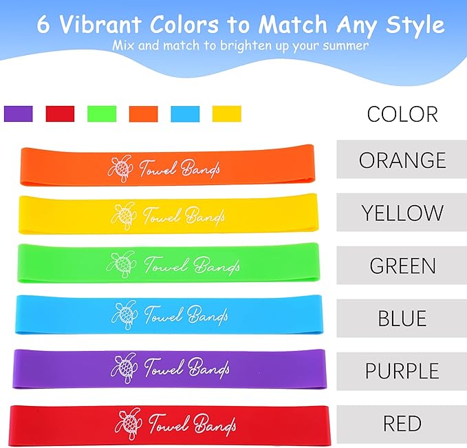 6 Pack Towel Band for Beach Pool Lounge Chair Strap Clip Carnival Cruise Ship Essentials 2025 Packing List Royal Caribbean Card Lanyard Cup Luggage Tag Holder Women Vacation Must Haves Summer Travel