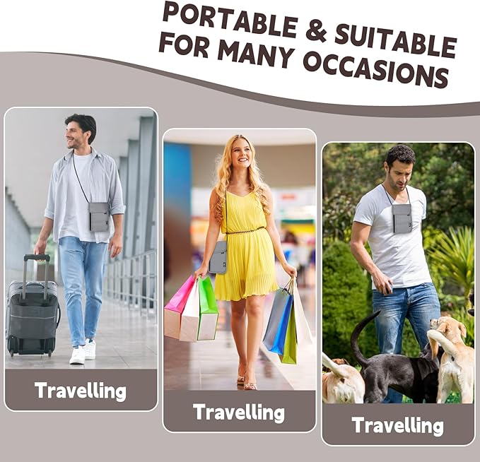 5.5" L x 7.9" W Travel Neck Wallet, RFID Blocking Passport Holder for Travel Women Men, Security Lightweight Travel Wallet, Neck Passport Pouch Gifts for Traveling(Light Grey)