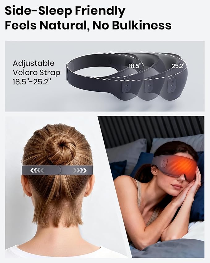 Heated Eye Mask, Cordless Electric Eye Mask Heated for Dry Eyes Relief, 3D Light Blocking, 3 Heat Levels, Warm Eye Compress & Eye Heating Pad, Sleeping Mask with Washable Cover