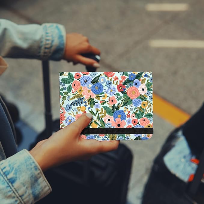 Cute Passport Holder and Holder Combo Passport Cover with RFID Blocking Women Men Compatible Wallet Credit Card Protector(Color Flowers,Floral)