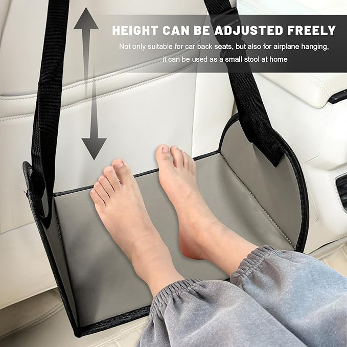 Car Rear Seat Footrest, Comfortable Foot Hammock with Adjustable Straps, Portable Foot Sling Leg Rest Travel Essentials for Women and Men, Universal Car Accessories (Gray)