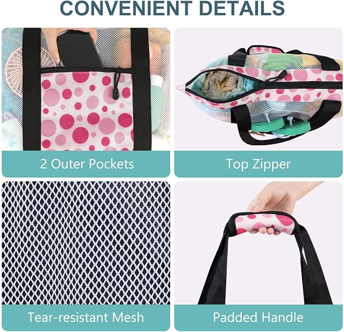 ASL Mesh Beach Bag with Cooler Compartment for Women, 2-in-1 Print Travel Tote 30L with Zipper and Pockets, Pool Picnic
