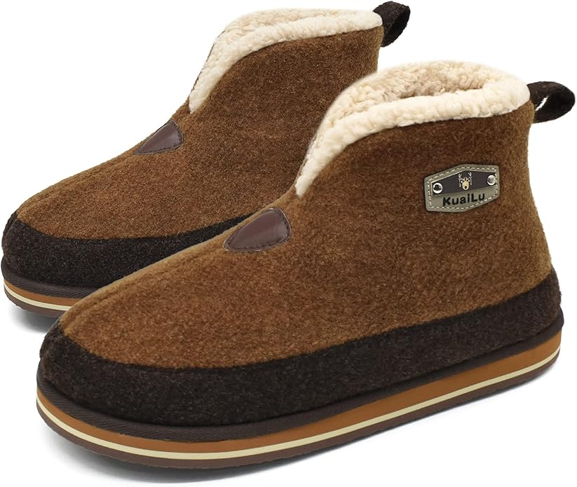 KuaiLu Mens House Slippers Booties Cozy Memory Foam Boots Warm Plush Lining Winter Felt Home Bedroom Slipper Socks Indoor Outdoor Non-Slip Shoes