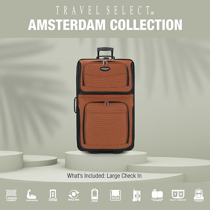Travel Select Amsterdam Softside Expandable Luggage with Rolling Wheels, Orange, 29-Inch Large