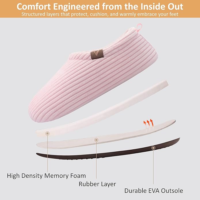 Women’s Fuzzy Memory Foam Slippers with Cozy Curly Fur and Warm Fleece Lining Closed Back Non-Slip House Shoes Lightweight Soft Comfy Indoor Bedroom Slippers