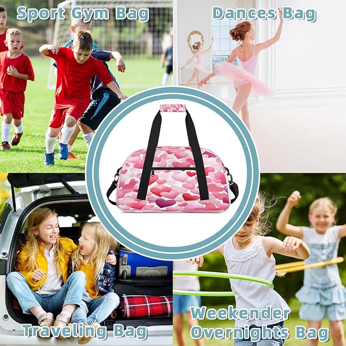 Travel Duffle Bag, Pink Watercolor Heart Pattern Waterproof Weekender Overnight Bags for Women Men Lightweight Carry on Duffle Gym Bag for Travel, Sports, Fitness, Workout