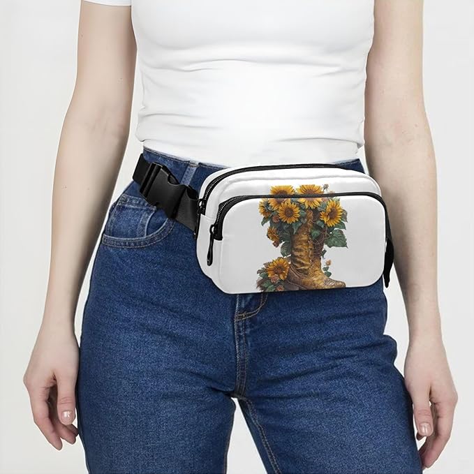 Sunflower in The Cowboy Boot Fanny Pack for Women Men Water Resistant Fashion Waist Packs with Adjustable Strap Belt Bag for Travel Workout Jogging Hiking 21218935