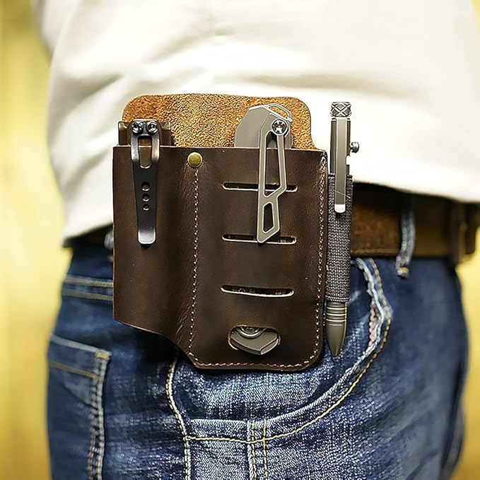 VIPERADE PJ15 Multitool Sheath for Belt, EDC Leather Sheath, Leather Flashlight Holster, EDC Belt Organizer, Leather EDC Pocket Organizer, Flashlight Sheath