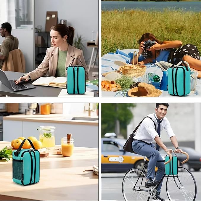 BEIMILY Lunch Box for Men Women Adults,Mini Insulated Lunch Bag for Office Work Picnic,Reusable Portable Lunchbox,Soft Cooler Tote Bag,6 can cooler bag,Mini,Light blue green