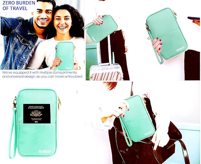 Multifunctional, Practical, RFID Family Passport holder, Travel wallet (green), Travel document manager, Passport Bag, Three-layer Design, Multiple Pockets,Big Storage