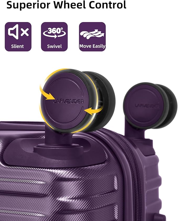 LARVENDER Carry on Luggage 22x14x9 Airline Approved, 20 Inch Hardside Suitcase with Wheels TSA Lock, PC+ABS Lightweight Carry on Suitcases for Women and Men, Purple (20/DB/TB)