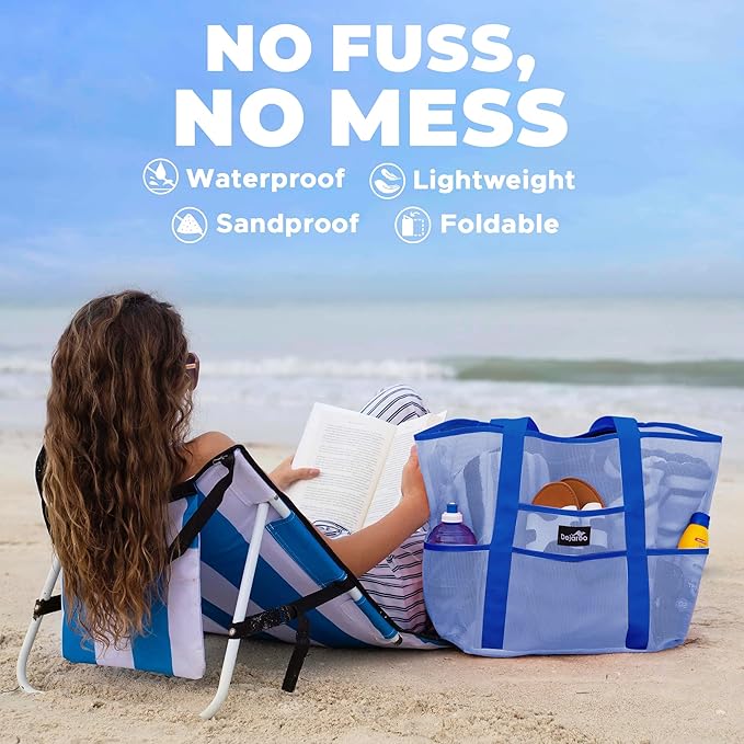 Dejaroo Mesh Sand Free Bag - Strong Lightweight Bag For Beach & Vacation Essentials. Tons of Storage!