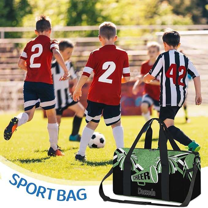 Custom Name Dance Bag, Personalized Name Gymnastics Sport Cheerleader Bag, Green Black Glitter Sequins Cheerleader Theme Barrel Ballet Duffel Tote Women