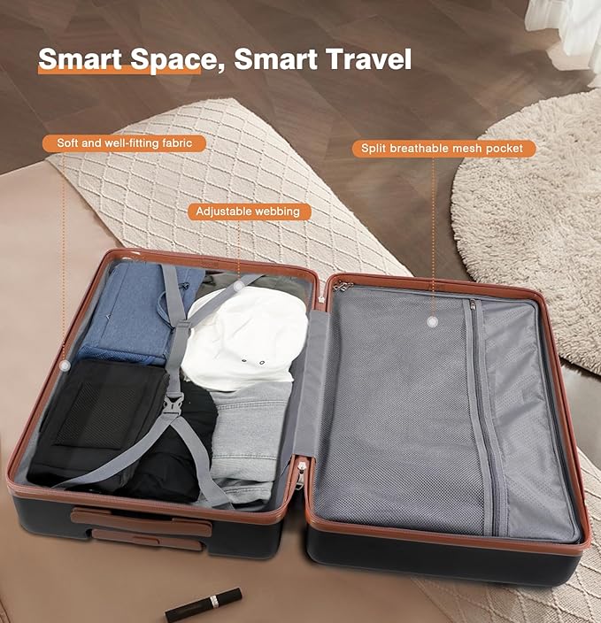 Luggage Sets 5 Piece Polycarbonate Hard Shell Suitcases Airline Approved, Lightweight Luggage with Spinner Sheels TSA Lock, YKK Zippers, Suitable for Family Black(20/24/28/DB/TB)
