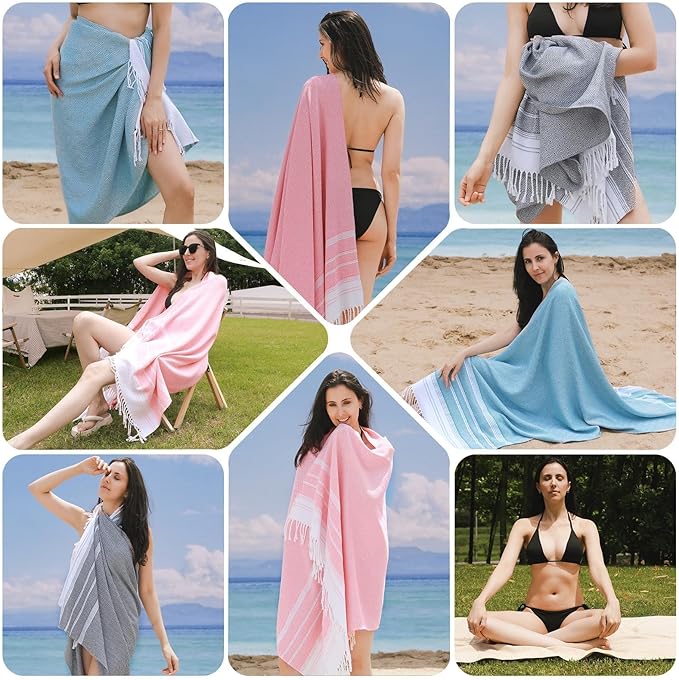 2 Packs Oversized Cotton Turkish Beach Towels Set Bulk 74"x38" Extra Large Sand Free Quick Dry Clearance Swim Bath Camping Pool Towel Travel Blanket Adult Cruise Essentials Accessories Red Blue