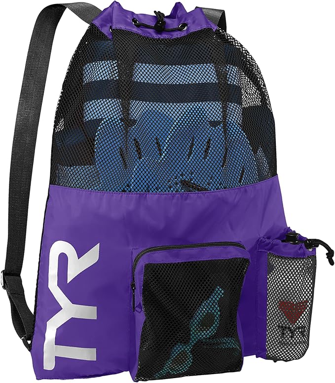 TYR Big Mesh Mummy Backpack for Swim, Gym and Workout Gear, Purple, 40 L