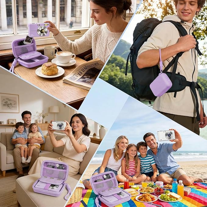 Digital Camera Case Compatible with VAHOIALD FHD 1080P/ for CAMKORY Digital Point and Shoot/for KODAK PIXPRO FZ45-BK 16MP Vlogging/for IWEUKJLO/for Nsoela, Holder for SD Card More (Purple)