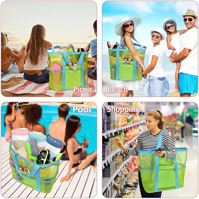 F-color Mesh Beach Bag Family - Large Tote Bag for Cruise Pool Toys Beach Vacation Essentials