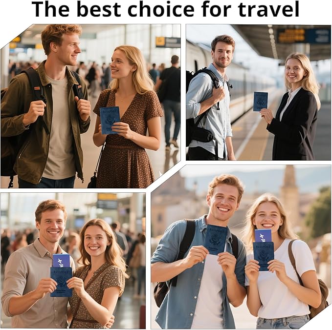 Passport Holder for Travel Essentials,RFID Blocking Passport Cover Wallet Card Case for Women and Men (Dark Blue)