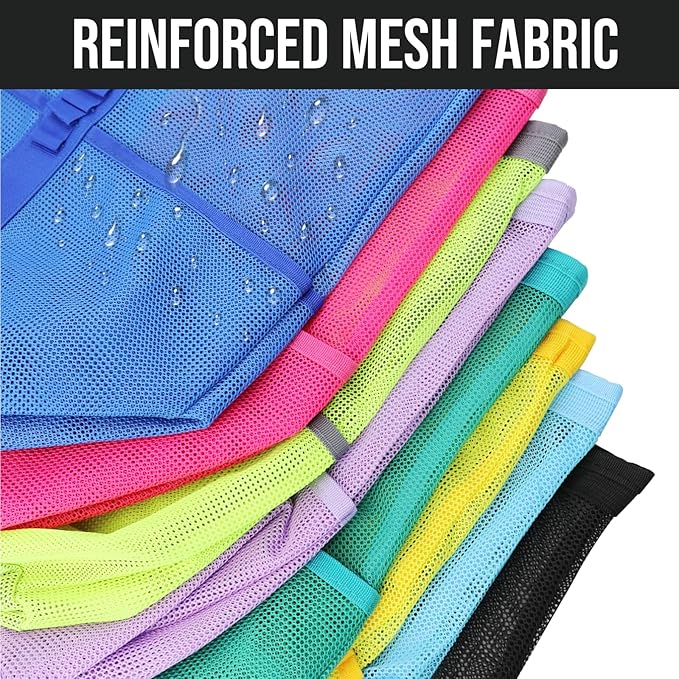 Large Mesh Beach Tote Bag, 9-Pocket Foldable Summer Vacation Beach Bag for Travel, Pool, Gym, Cruise