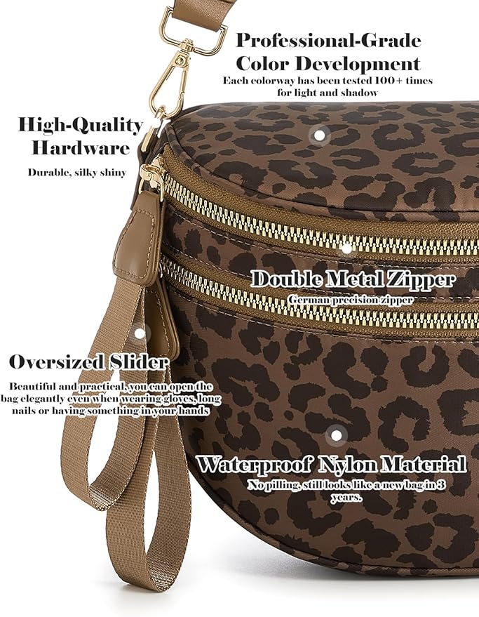 Pure Colour Crossbody Bag Bum Bag for Women,Spacious Purse Fanny Packs Belt Bag,Oversized Bum Bag (Brown Coffee Leopard Print Bum Bag)