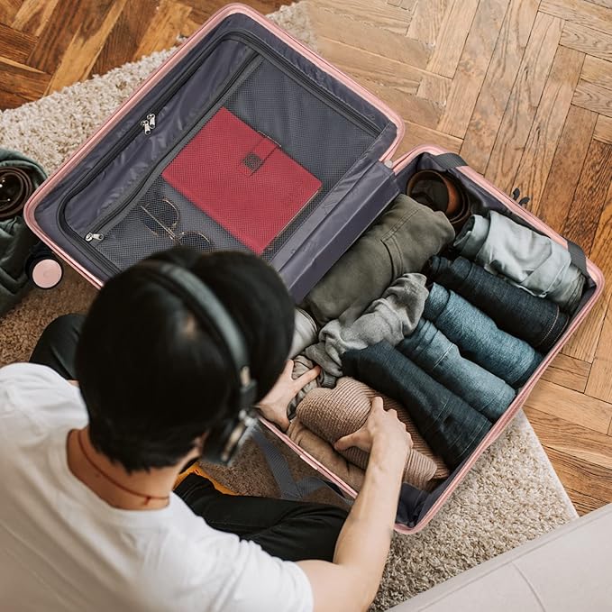 Carry On Luggage 22x14x9 Airline Approved, PC Lightweight luggage with Spinner Wheels, 20 Inch Hardside Carry-On luggage with TSA Lock Rolling suitcase for Women