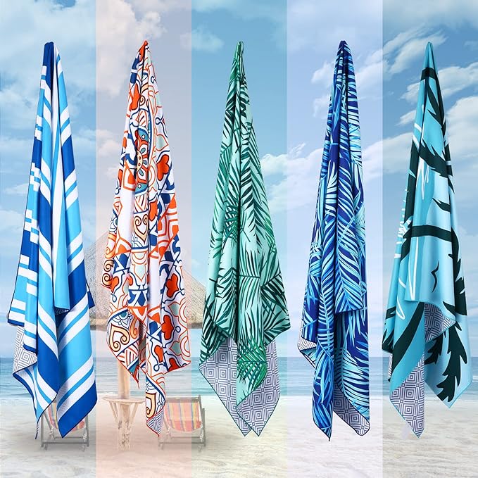 2 Pack Microfiber Beach Towel: Oversized Microfiber Pool Towel 75”x 35”, Sand-Free Beach Towel, Quick Drying Camping Towel, Super Absorbent Bath Towel Blanket, Lightweight for Kids & Adults