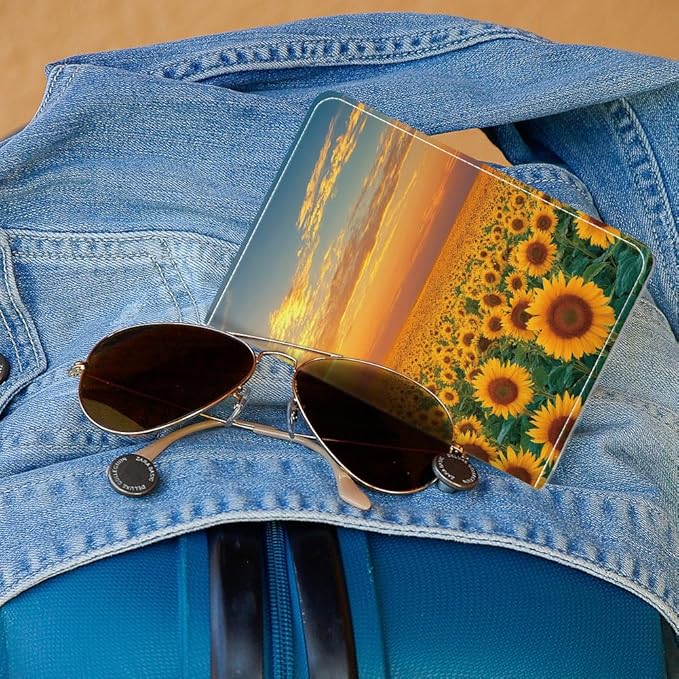 PU Leather Passport Holder Cover 5.9×4.3 Inch with Credit Card Slot and Boarding Pass Slot Combo Blocking Passport Holder Wallet Cover Case for Travel Boarding Essentials (Sunflower)